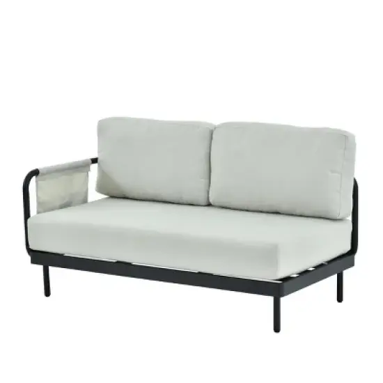 L Shaped Configuration Patio Sectional Sofa Set Performance Foam Seating & Structural Steel Frame + Tropical Wood Grain Coffee Table Ensemble image {8}