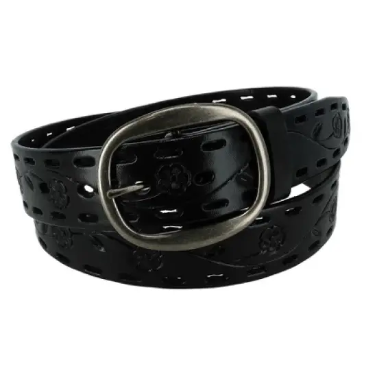 CTM Women's Center Bar Buckle Belt with Flowers image {2}
