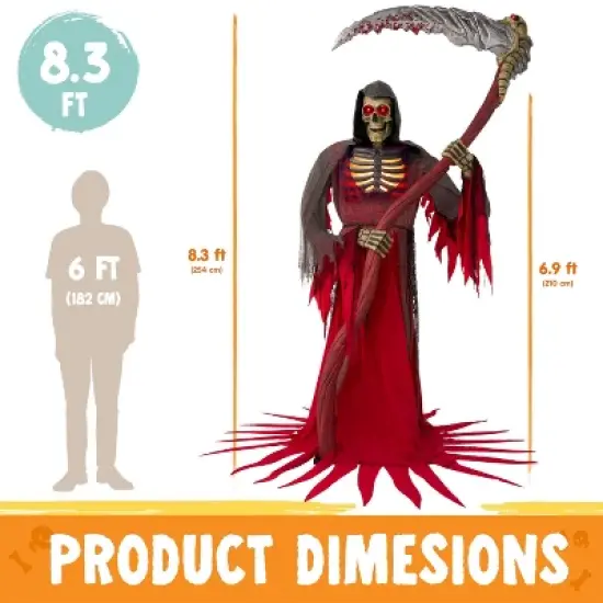 Joyfy 99.6'' Halloween Outdoor Decoration, Animatronics Standing Grim Reaper Holding Giant Scythe with Light for Indoor Outdoor Haunted House Decor image {4}