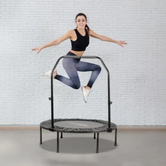 HolaHatha Foldable Mini Trampoline Fitness Rebounder w/Adjustable Handle image {4}