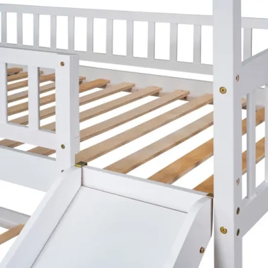 House Shape Twin Over Twin Bunk Bed with Slide - ModernLuxe image {9}