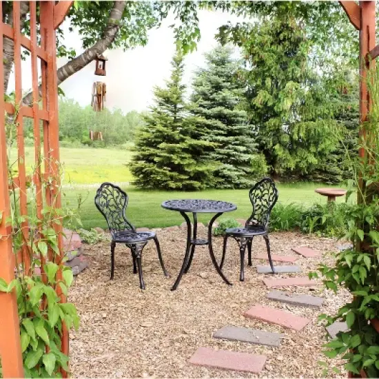 Sunnydaze Floral Design Cast Aluminum Outdoor Patio Bistro Set, Black, 3pc image {6}