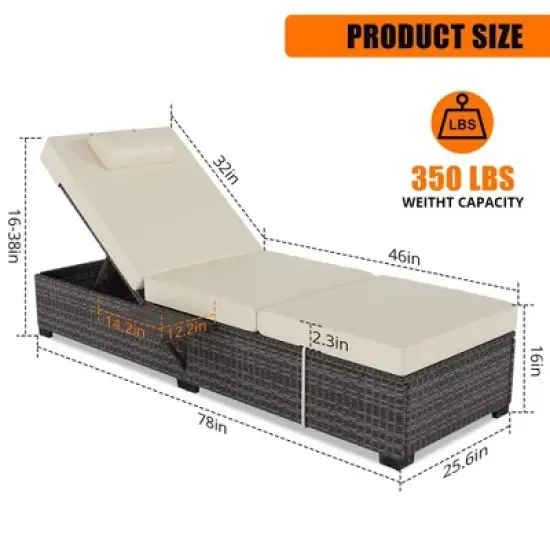 Set of 2 Outdoor PE Wicker Patio Chaise Pool Lounge Chairs image {1}