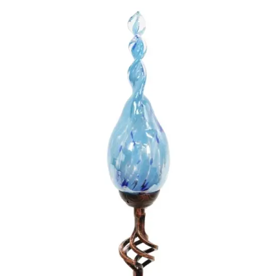 30" Pearlized Glass Solar Flame Stake Light Blue - Exhart image {7}