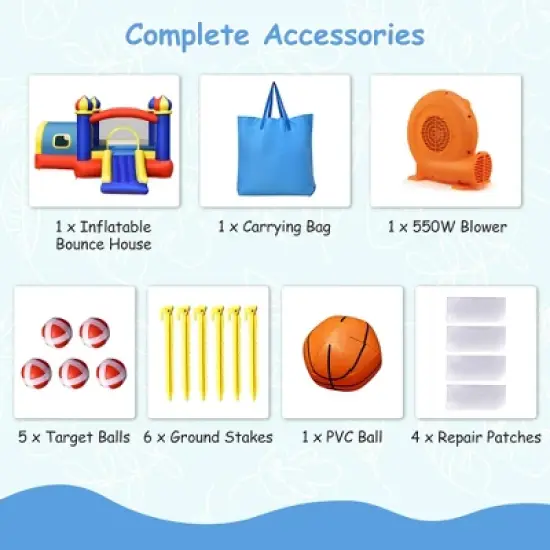 Costway Inflatable Castle Kids Bounce House w/ Slide Jumping Playhouse & 550W Blower image {8}