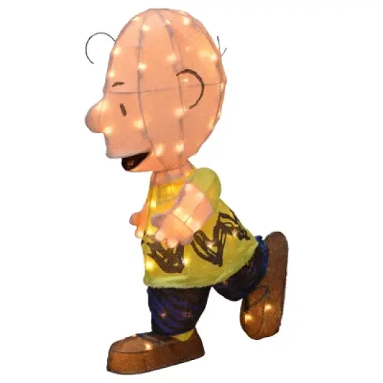 Peanuts Set of Two 32in Peanuts 3D PreLit LED Yard Art Lucy w Football and Charlie Brown, Brown image {2}