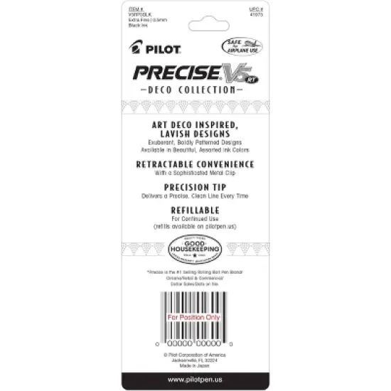 Pilot 3pk Precise V5 RT Deco Collection Rollerball Pens Extra Fine Point 0.5mm Black Ink image {5}