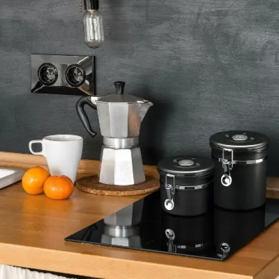 ChefWave Stainless Steel Coffee Canister with Co2 Valve Date Tracker Black 8.8oz image {2}