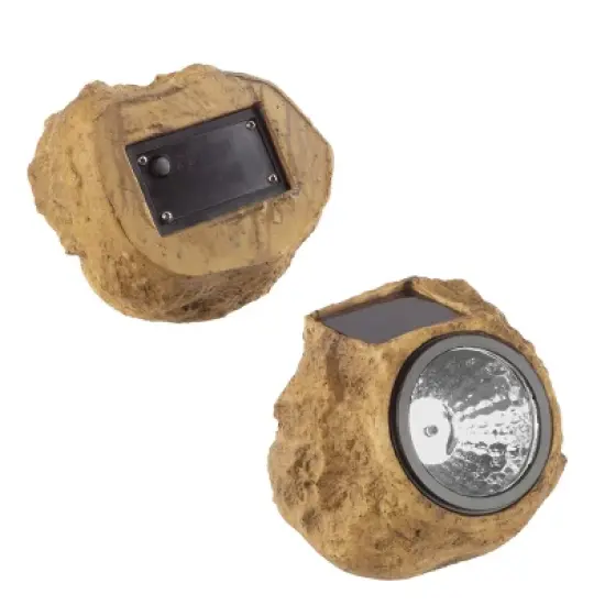 Solar Outdoor Lights - 4-Pack of All-Weather Faux-Stone LED Rock Lights for Paths, Gardens, and Landscaping by Pure Garden (Brown) image {4}