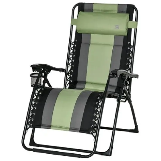 Outsunny XL Oversize Zero Gravity Recliner, Padded Patio Lounger Chair, Folding Chair with Adjustable Backrest, Cup Holder and Headrest for Backyard, Poolside, Lawn image {3}