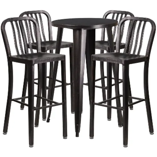 Merrick Lane Outdoor Dining Set with 24" Round Table and Slatted Back Bar Stools with Footrests image {12}