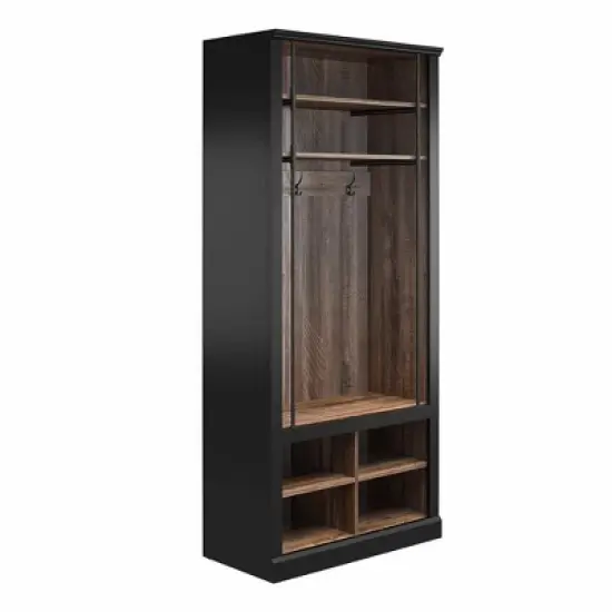 Voltaire Entryway Hall Tree with Bench and Storage Cubbies Black and Walnut - Room & Joy image {7}