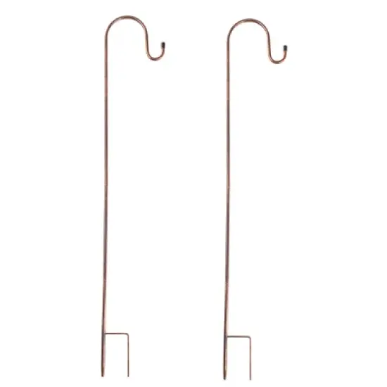 Set of 2 Solar Outdoor Lights - Hanging or Tabletop Rechargeable LED Lantern Set with 2 Shepherd Hooks for Outdoor Decor by Pure Garden (Bronze) image {6}