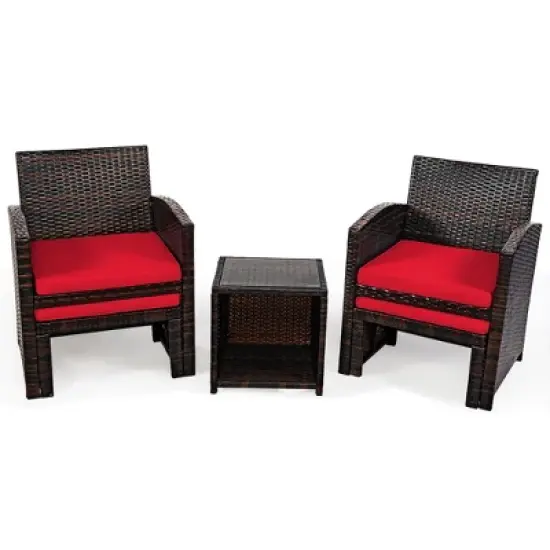 Costway 5PCS Patio Rattan Wicker Furniture Set Sofa Ottoman W/ Cushions Red image {7}
