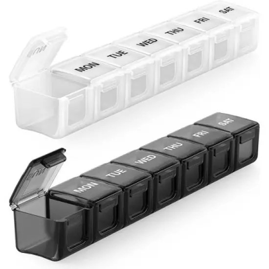Sukuos XL Weekly Pill Organizer 2 Pcs, Daily Pill Cases for Pills, Vitamins, Fish Oils & Supplements - Black & image {8}