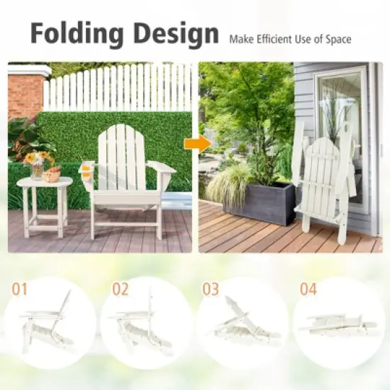 Tangkula Patio 3PCS Adirondack Chair Side Table Set Outdoor Chair Set with End Table Weather Resistant Cup Holder for Backyard Garden White image {4}