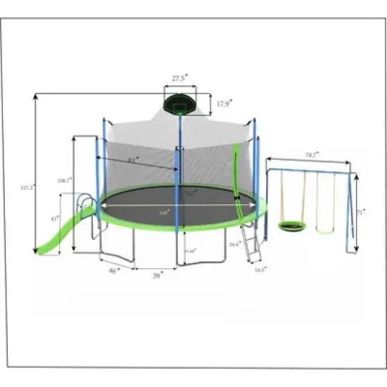 Dexmalle 14FT Trampoline with Slide and Swings image {12}