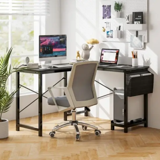 Tangkula L-Shaped Office Desk Modern Reversible Computer Desk with Storage Pocket & CPU Stand Corner Gaming Table with Sturdy Metal Frame image {1}