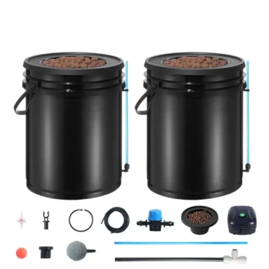 VEVOR DWC Hydroponics Grow System, Hydroponic Growing System with Top Drip Kit, Deep Water Culture 5-Gallon 2 Buckets, with Air Pump, Black image {8}