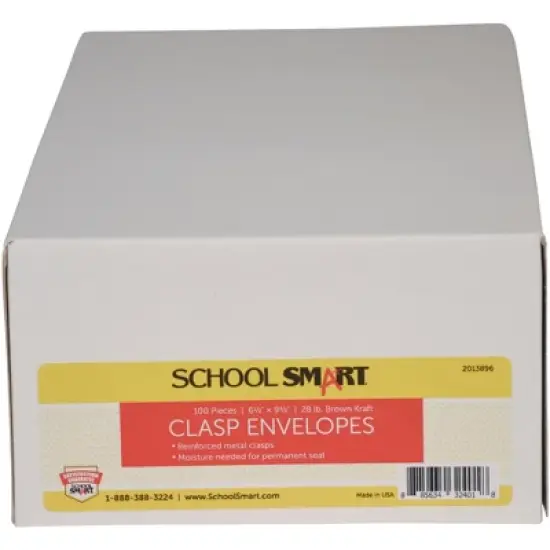 School Smart Kraft Envelopes with Clasp, 6-1/2 x 9-1/2 Inches, Pack of 100 image {1}