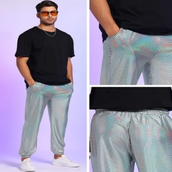 Lars Amadeus Men's Drawstring Waist Disco Shiny Metallic Pants image {4}