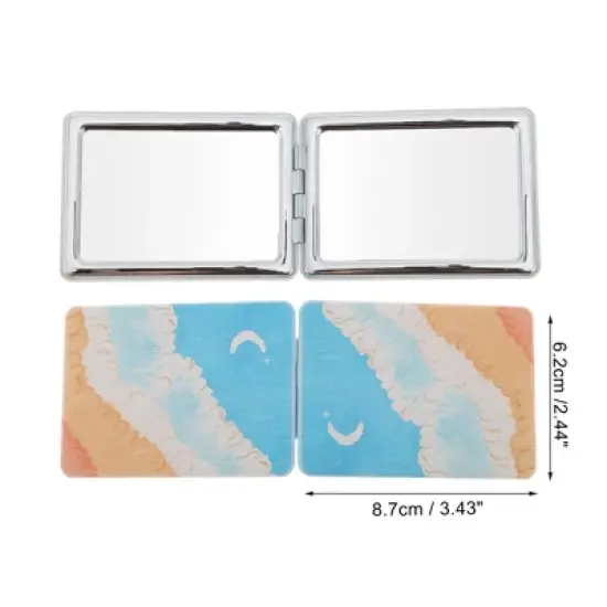 Unique Bargains Rectangular Hand-drawn Makeup Mirror Blue Orange 1 Pc image {1}