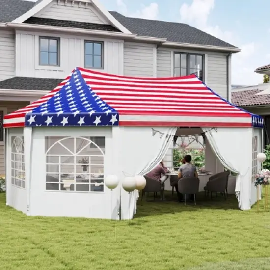 Outsunny 22.3 x 16.4 ft Party Tent, Heavy Duty Outdoot Canopy Tent with 2 Doors and 6 Windows, American Flag image {2}