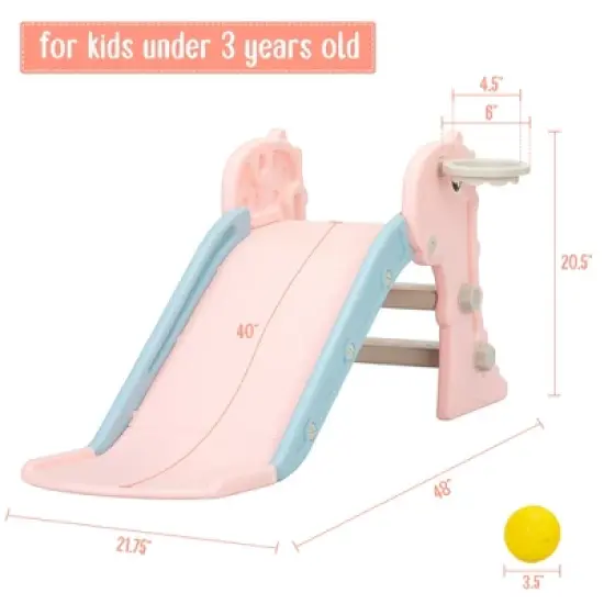 INFURNIC Baby Activity Gyms Adorable Dinosaur Kids Slide, Freestanding with Basketball Hoop, PP and PE Materials, Multicolored, 26.77"*5.91"*15.35" image {4}