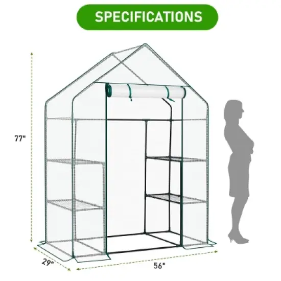 SEVOBAL Greenhouse Outdoor Durable PE Plant Green House for Frost Protection Shelf Clips Roll-up Zipper Door Walk-in for Planter, White, 99"*37"*10" image {2}
