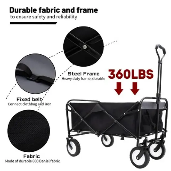SKRAN Outdoor Sport Foldable All Terrain Pulling Pull-Along Wagons with Strapping System,Weight Capacity 225 LBS for Shopping,Garden,Camping image {1}