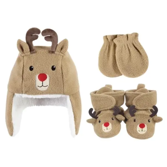 Hudson Baby 6Pc Trapper Hat, Mitten and Bootie Set, Santa Reindeer image {2}