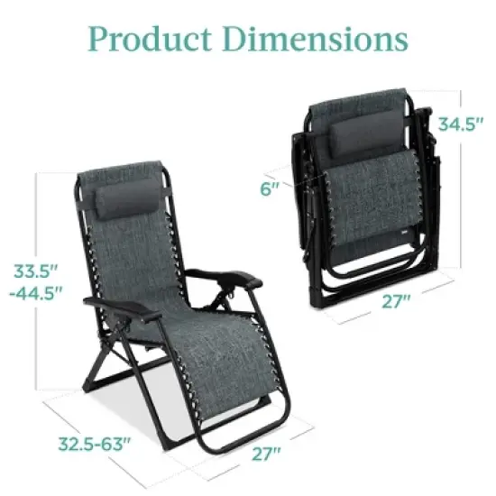 Best Choice Products Oversized Zero Gravity Chair, Folding Recliner w/ Removable Cushion, Side Tray image {6}
