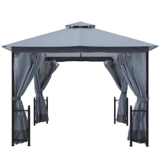 Outsunny 13' x 11' Patio Gazebo Canopy Garden Tent Sun Shade, Outdoor Shelter with 2 Tier Roof, Netting and Curtains, Steel Frame for Patio, Backyard, Garden image {3}