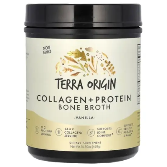 Terra Origin Collagen + Protein Bone Broth, Vanilla, 16.5 oz (468 g) image {4}