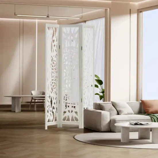 Lirago 68 in. Wood Outdoor Privacy Screens Garden Outdoor Fence 3 pieces White image {1}