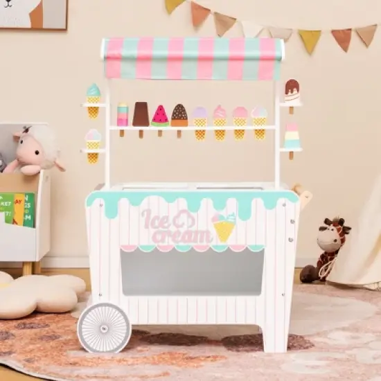 Costway Kid's Ice Cream Cart Food Trunk Play Toy Set with Display Rack & Accessories image {1}