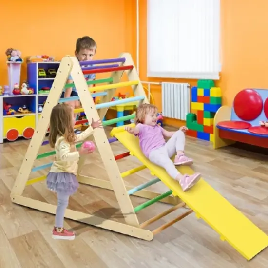 Costway Foldable Wooden Climbing Triangle Indoor Climber w/Ladder for Baby Toddler image {8}