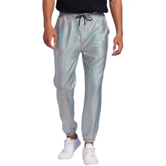 Lars Amadeus Men's Drawstring Waist Disco Shiny Metallic Pants image {5}