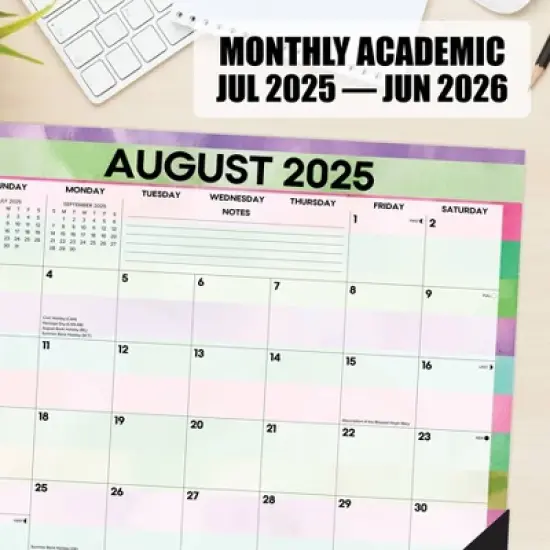 Willow Creek Press Watercolor Stripe Academic July 2025 - June 2026 22"x17" Large Monthly Deskpad Calendar image {4}