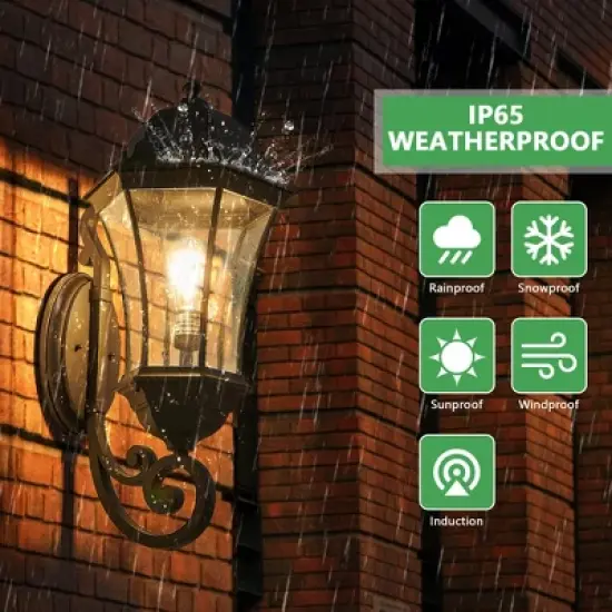 DOMETOUR 27'' Outdoor Wall Lantern, Dusk to Dawn Sensor, Waterproof Light with Clear Glass, Vintage Sconce for Porch, Patio, Entry (No Bulb) image {4}