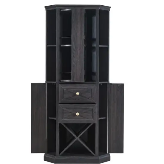 Home Source Corner Bar Cabinet with Rotating Wine Rack image {4}