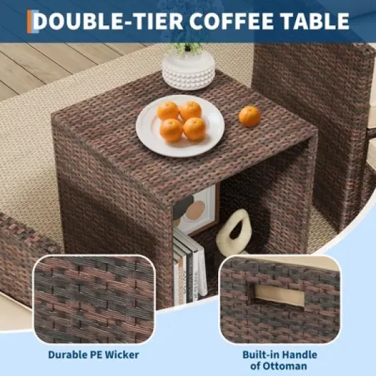 5-Piece Patio Furniture Set, Outside Bistro Set with Removable Cushions, Modern Rattan Patio Chairs Conversation Set for Porch, Garden, Balcony image {5}