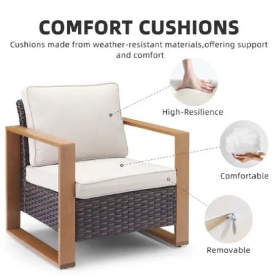 Buenhomino Outdoor Wicker Patio Furniture Set with Fire Pit Table, 5 Pieces Patio Conversation Sets with 4 Outdoor Patio Chairs and 1 Fire Pit Table image {3}