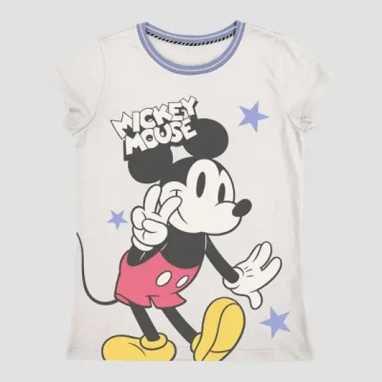 Girls' Mickey Mouse Ringer Short Sleeve Graphic T-Shirt - Cream image {2}