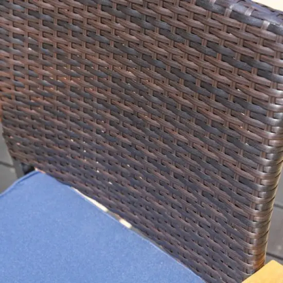 7pc Outdoor Dining Set with Rattan Stackable Chairs & Rectangle Acacia Wood Table - Captiva Designs image {7}