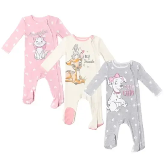 Disney The Aristocats Bambi Baby Girls 3 Pack Zip Up Sleep N' Play Coveralls Newborn to Infant image {13}