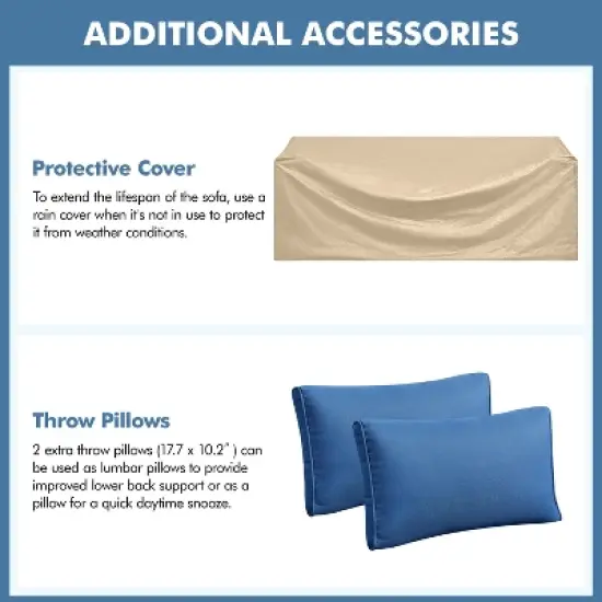 Yaheetech Patio Resin Wicker Sofa Outdoor Rattan Couch with Throw Pillows, Brown/Dark Blue image {5}