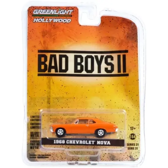 1968 Chevrolet Nova Orange with Black Stripes "Bad Boys II" (2003) Movie "Hollywood Series" 1/64 Diecast Model Car by Greenlight image {2}