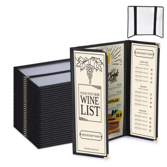 WeChef 30 Pcs Restaurant Menu Covers Gate-view Fold 1 Page 2 View 8.5x14" & 2 Page 4 View 4.25x14" Wine List Bar Cafe image {9}