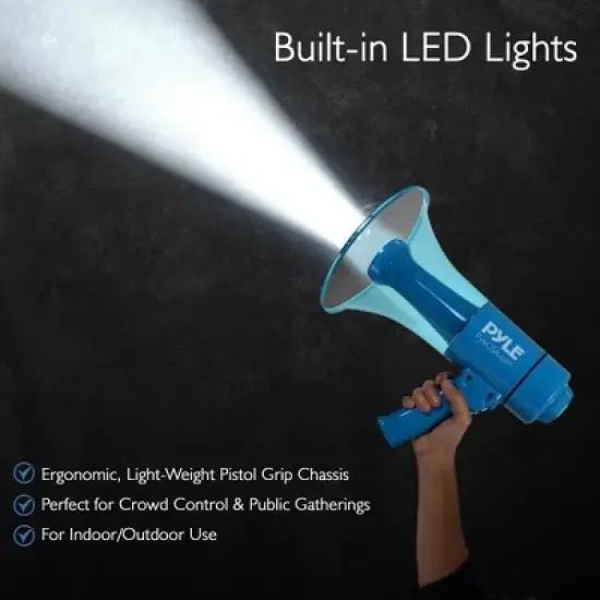 Pyle Megaphone Speaker with Built-in Siren & LED Lights - PMP67WLTB, 50W, Wireless Handheld PA System image {3}
